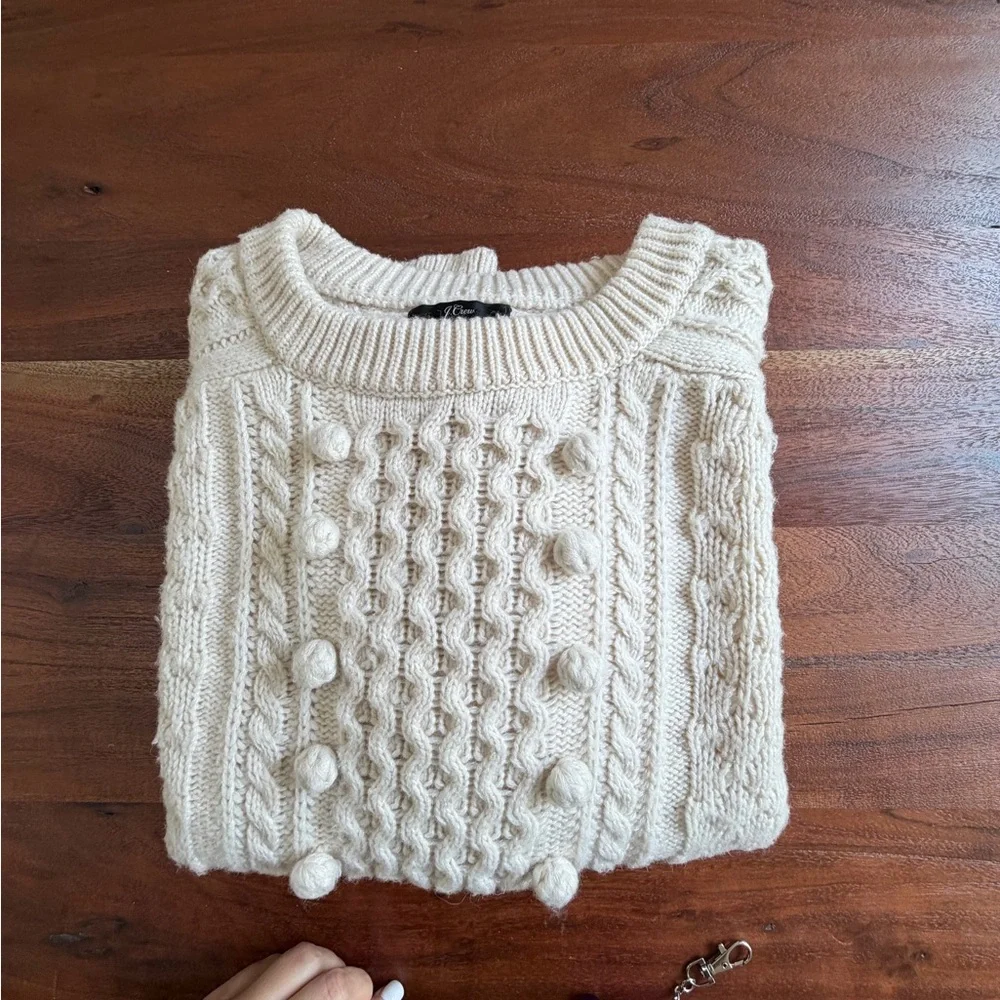 J CREW POPCORN CABLE KNIT SWEATER XL beige cream wool blend winter classic - Picture 9 of 9